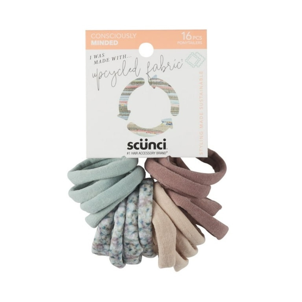 Scunci Upcycled Fabric Hair Ties - Green, Floral, Tan